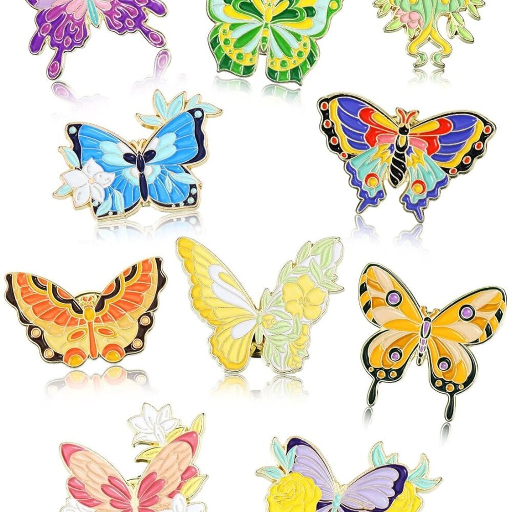 10 Pcs Butterfly Enamel Pins Set Cute Enamel Backpack Lapel Pin Cool Horror Broo